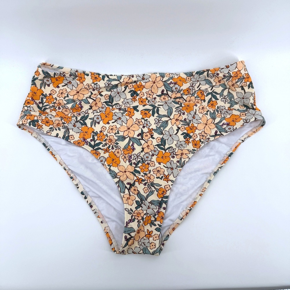 Cupshe Bikini Bottom High Waisted XXL Multicolor Women Floral Swimwear Bottoms - Picture 1 of 4